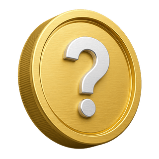 Moneda decorativa de oro en 3D con signo de pregunta en la página de FAQ